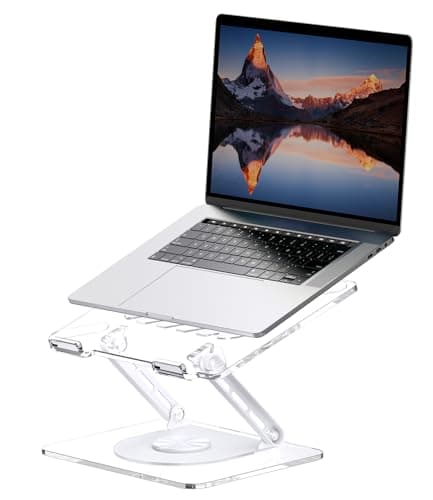 MCHOSE Acrylic Laptop Stand for Desk with 360 Rotating Base Ergonimic Foldable Clear Laptop Riser Compatible with MacBook Pro/Air Notebook up to 16 Inches, Ultra Thick Acrylic Transparent