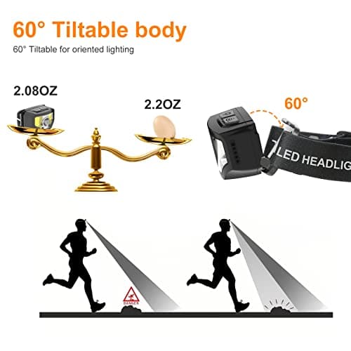 Curtsod Headlamp Rechargeable, 2-Pack 1200 Lumen Super Bright with White Red LED Head Lamp Flashlight, 12 Modes, Motion Sensor, Waterproof, Outdoor Fishing Camping Running Cycling Headlight 7