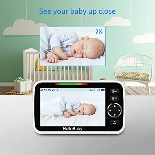 HelloBaby 5’’ Baby Monitor with 26-Hour Battery, 2 Cameras Pan-Tilt-Zoom, 1000ft Range Video Audio Baby Monitor No WiFi, VOX, Night Vision, 2-Way Talk, 8 Languages and Baby Registry Search 7
