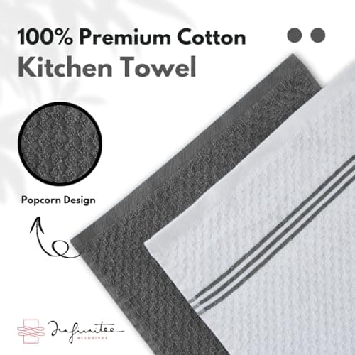 Infinitee Xclusives 100% Cotton Kitchen Towels - 15x25 Inch Ultra Soft Tea Towel, Super Absorbent Terry Dish Towels for Kitchen Linens |Grey| 9