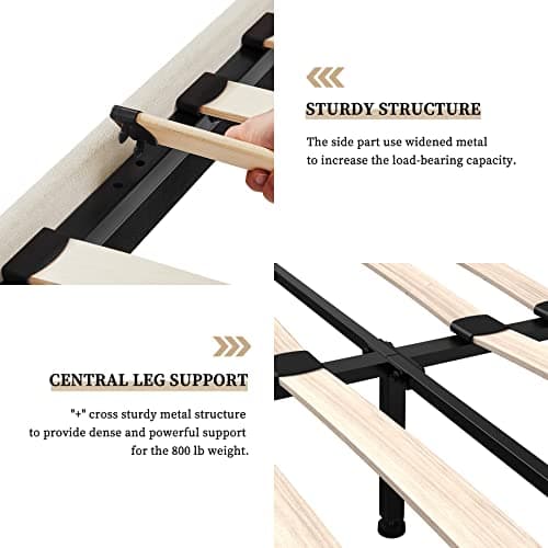 Flolinda King Size Bed Frame Upholstered Platform with Complete Headboard and Strong Wooden Slats, No Box Spring Needed, Easy Assembly,Beige 6