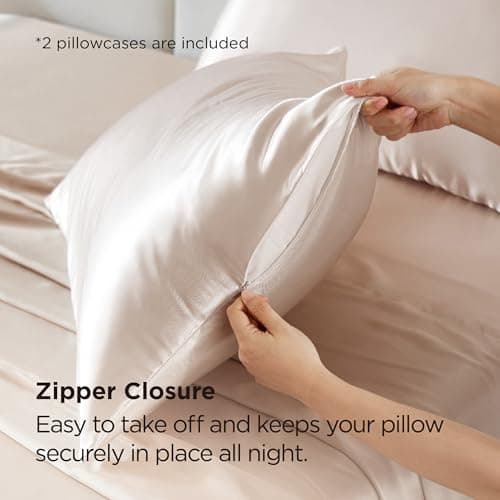 Bedsure Satin Pillowcase with Zipper, Similar to Silk Pillow Cases 2 Pack, Beige Standard Size Satin Pillow Case, Silky & Soft Pillow Covers, Valentines Day Gifts for Women Men, 20x26 Inches 5