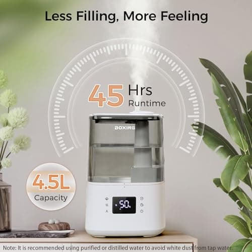BOXING Warm and Cool Mist Humidifiers for Bedroom Large Room Home,Air Humidifier with Remote,Top Fill Ultrasonic Diffuser Humidifier with humidistat,Quiet Sleep,Timer,Auto Shutoff,BPA-Free,Filter,4.5L 5