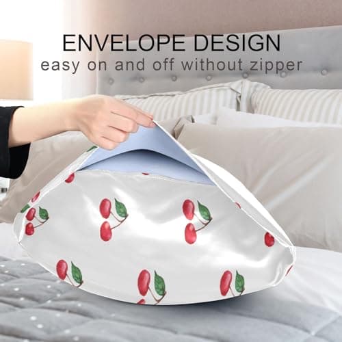 Burbuja Cherries Satin Pillowcase for Hair and Skin Standard Size 20x26 in, Super Soft Anti-Wrinkle Pillow Case with Envelope Closure 7