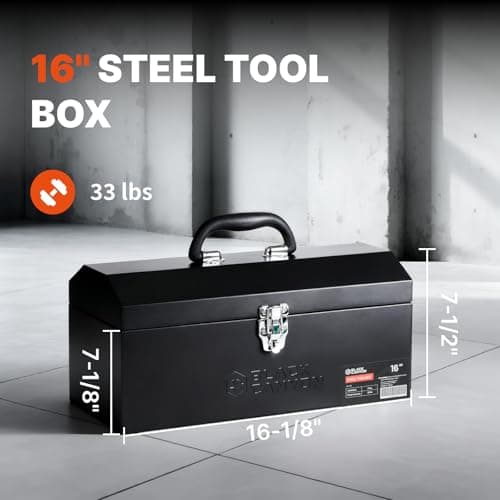 Black Canyon 16 Inch Tool Box, Metal Tool Box, 0.8mm Carbon Steel, Portable&Padlockable, 4 Non-Slip Foot Pads, Ideal for Trailer, Mechanic, DIY-ers, Car Toolbox, Workshops, Garages, Repair Shops 6