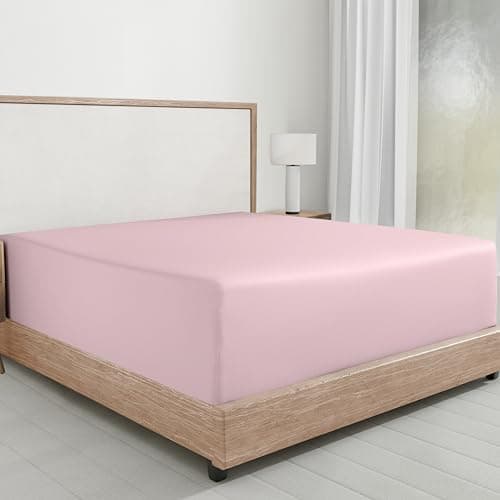 California Design Den Queen Fitted Sheet Only Deep Pocket Cotton, 1 Pc 100% Cotton Fitted Sheet Queen, No Pop-Off Elastic, Durable Sateen Weave, Queen Bottom Sheet (Pink)