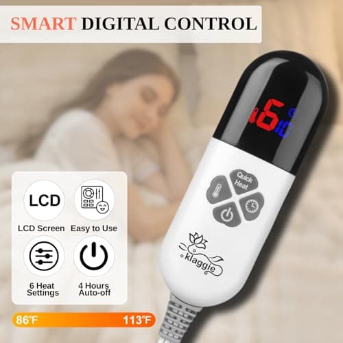 Electric Heated Blanket Throw 50"x60" White Ultra Soft Luxury Fluffy Faux Rabbit Fur Machine Washable 6 Heat Settings 4 Hours Auto Off Overheat Protection for Home Office Use 5