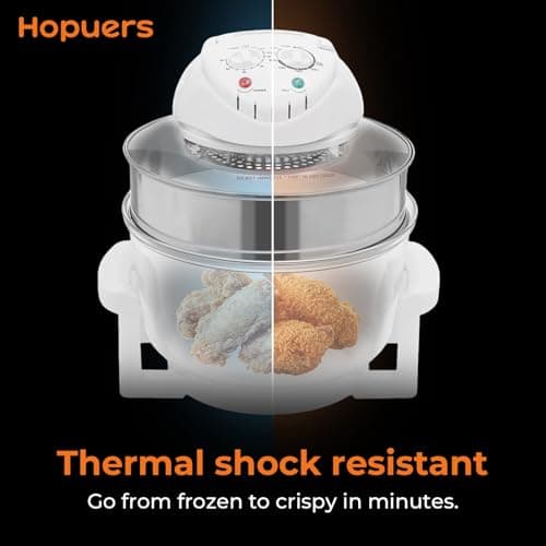Hopuers 17L Turbo Air Fryer, Convection Oven, Oil-Less Electric Grill Roaster Bake Cooker, Portable Glass Air Fryer, Multifunction Cooker 360° Hot Air Fry/Roast, with Expansion Ring 2
