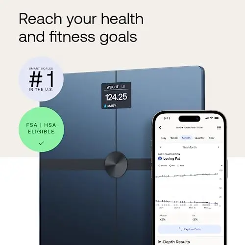 WITHINGS Body Smart - Accurate Scale for Body Weight and Fat Percentage, Body Composition Wi-Fi and Bluetooth Weight Scale, Baby Weight Scale, Smart Scale Apple Health Compatible, Bathroom Scale 2