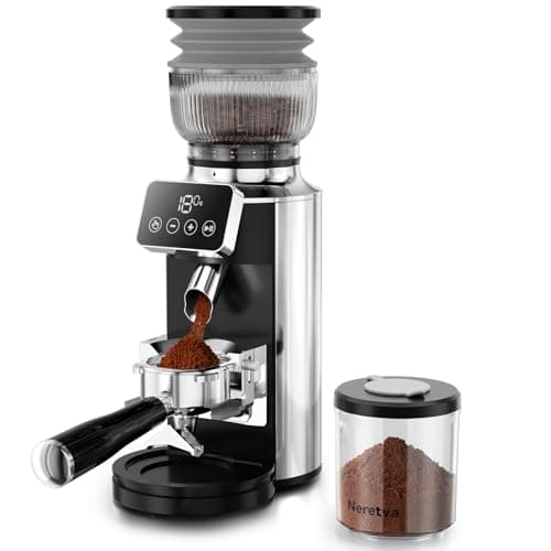 Neretva Espresso Grinder, 2 in 1 Professional Coffee Bean Grinder Stainless Steel Suit 51~58mm Portafilter Burr Coffee Grinder 30 Precise Setting&Anti-Static for Espresso/French Press/Drip/Moka-Silver