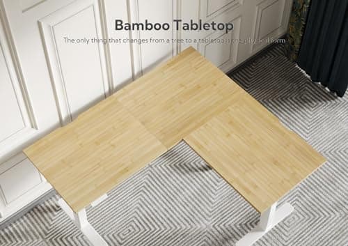 INNOVAR Bamboo Triple Motor L Shaped Standing Desk, 63 x 55 inch Corner Stand Up Desk, Adjustable Height Home Office Desk, White Frame/Nature Top 6