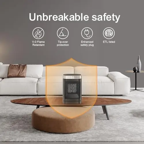 Small Portable Space Heater for Indoor Use - with 70°Rotating Feature, JIBUFI 1500W PTC Electric Heater, Rapid and Safe Heating, Remote Control, 1-12 Hr Timer for Bedroom, Office 5