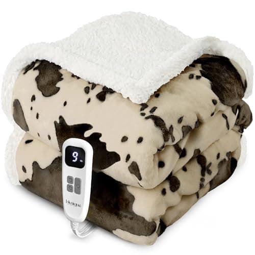 blunique Heated Blanket Throw Blanket - Fast Heating Electric Blanket, Soft Flannel Heated Throw with 4 Time Settings,10 Heating Settings, Warm Gifts for Women & Mom & Grandma(50"x60" Light Brown)