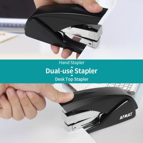 AFMAT Stapler for Desk, 50 Sheet Effortless Desktop Stapler Staple with One Finger, Portable Ergonomic Handheld Staplers Heavy Duty, Built-in Remover, Space Save Size, Good for Home & Office ES10 6