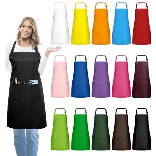 IMERAGO 15 Pcs Adult Aprons Bulk with Pockets Adjustable Bib Chef Apron for Women Men Painting Cooking Crafting (Multicolor, L)