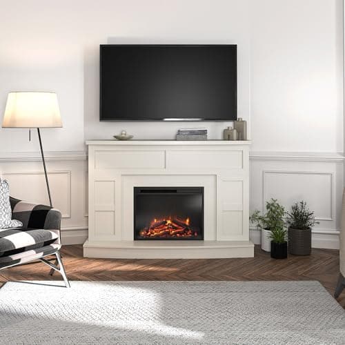 Ameriwood Home Barrow Creek 53.5 Inch Electric Fireplace with Mantel, Replaceable Fireplace Insert Heater, Remote Control, Timer, Realistic Log and Flame Effect, for Living Room or Bedroom, White 5