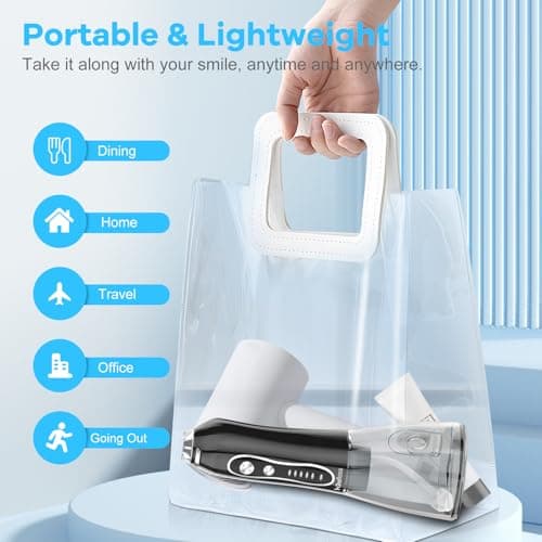 H2ofloss Water Dental Flosser Teeth Pick -Portable Oral Irrigator with 5 Modes, Rechargeable IPX7 Waterproof Orthodontic Teeth Cleaner Pick Cordless for Home Travel-300ml Water Tank 6