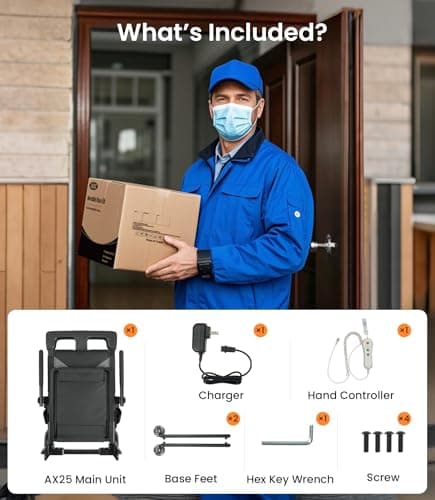 VOCIC Electric Chair Lift with Large Wheels, Ultra-Compact Chair Lift with T-Stabilized Base, Easy Mobility Design for Women & Seniors, Helps Stand from Floor, Supports 350 LBS, AX25 7