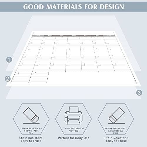 Large Dry Erase Calendar for Wall - Undated 1 Month Big Wall Calendar, 40" x 30", Erasable & Reusable Laminated Calendar with 8 Round Stickers, Great Layout Wall Calendar Dry Erase - Grey 6