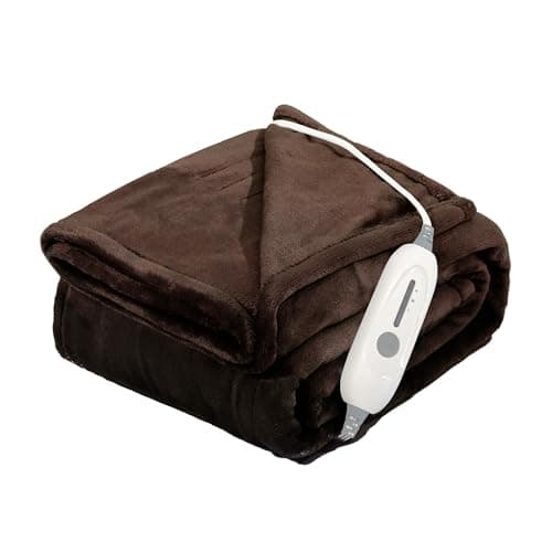 JIAMEIDING Heated Electric Blanket Throw 50" x 60" with 3 Heating Levels, 4H Auto Off, Fast Heating,2 Sided Flannel with ETL&FCC Certification and Machine Washable, Home Office Travel Use,Dark Brown