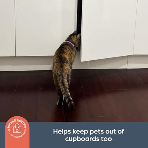 Dreambaby Sliding Cabinet Locks - Child Proof Cabinet Latches - For Kitchen, Bathroom Storage Doors Handles & Knobs - Suitable for Round & D-Shaped Handles - 3 Pack - White - Model L183 7