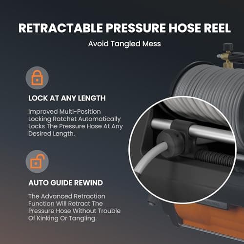 Giraffe Tools Grandfalls Pressure Washer Pro, Electric Wall Mount Power Washer with 100FT Retractable Pressure Hoses, 3700PSI, 1.6GPM, 4 Nozzles, Foam Cannon for Cars/Patios, Dark Silver 5