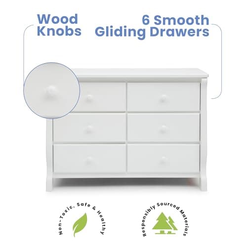 Delta Children Universal 6 Drawer Dresser with Interlocking Drawers - Greenguard Gold Certified, White 5