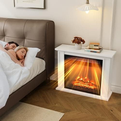 Bonnlo 27''W Freestanding Electric Fireplace Stove w/Remote & Timer, Realistic Fake Fireplace Heater w/ 6 Flame Colors, 5 Flame Brightness & Wood Mantel for Indoor Home Bedroom Living Room, 1400W 7