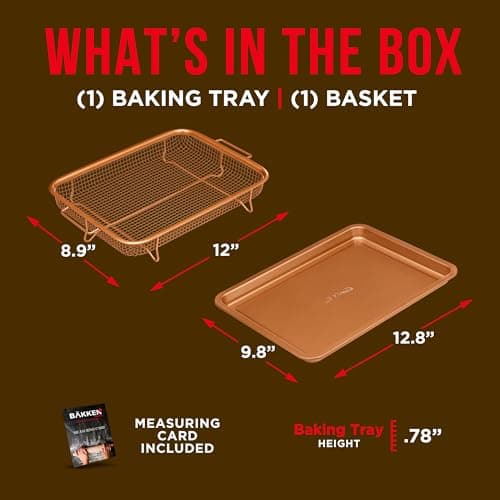 Bakken Swiss Air Fryer Tray Basket w/Elevated Mesh Great For Oven, For Baking & Crispy Foods, Dishwasher Safe,PTFE/PFOA/PFOS FREE Extra-large 9.5/''x13/'',Copper 6