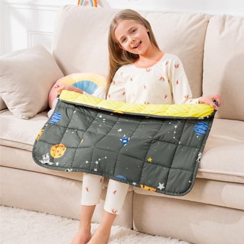 Uttermara Weighted Lap Blanket 2 lbs, Ultra Cozy Minky Weighted Blankets with Cartoon Patterns, Heavy Blanket Great for Calming and Sleeping, 20x30 inches, Grey Space