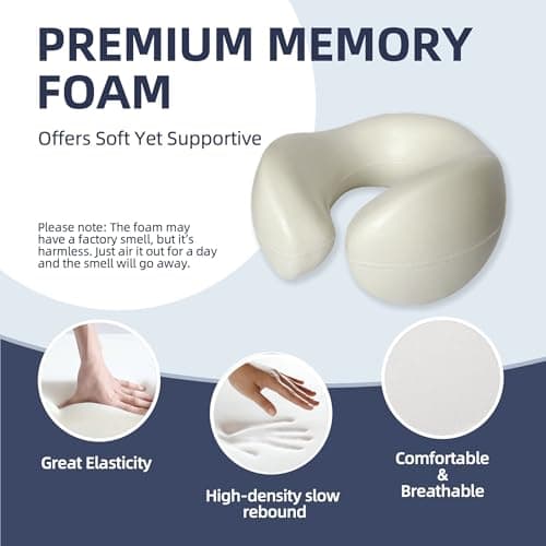 SKYTRAX COMF® Premium Ergonomic Memory Foam Travel Neck Pillow, Washable Cooling Ice Silk Cover, Firm Neck Support for Airplane Long Flights & Pain Relief, with Portable Carry Case (Grey) 7