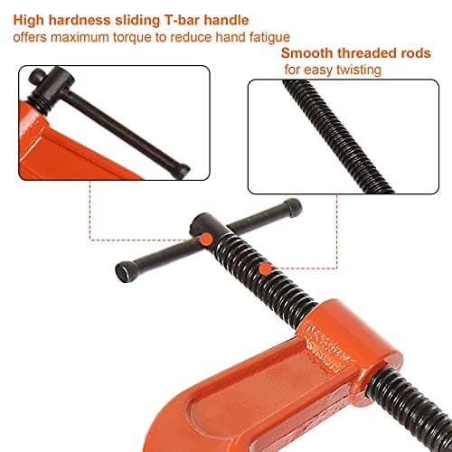 RHBLME 4 Pack Heavy Duty C Clamp, 5 Inch Malleable Iron C-Clamp G Clamp, Up To 5 Inch Jaw Opening, 3 Inch Throat Depth with T-Bar Handle for Woodworking, Welding, Building 5
