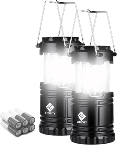 Etekcity Lantern Camping Essentials Lights, Led Flashlight for Power Outages, Battery Operated Lamp for Emergencies, Survival Gear, Hurricane Preparedness Items, Water Resistant, 2 Pack, Black