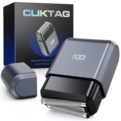 CLIKTAG Mini Electric Foil Shaver for Men - 3 Floating Blades, LED Display, USB-C Rechargeable, IPX7 Waterproof, Portable Wet/Dry Razor for Face, Ideal for Travel & Home