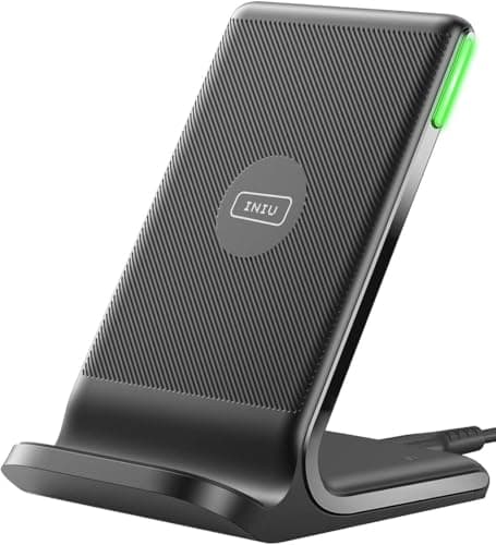 INIU Wireless Charger, 15W Fast Wireless Charging Station with Sleep-Friendly Adaptive Light Compatible with iPhone 17 16 15 14 13 12 Pro Max Samsung Galaxy S25 S24 S23 Note 20 Google etc 9