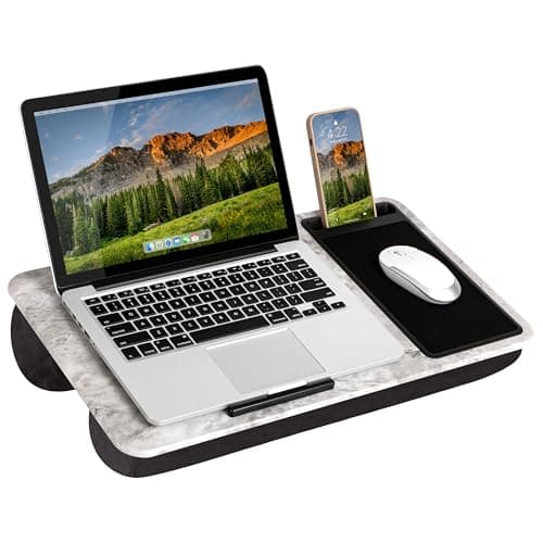 LAPGEAR Home Office Lap Desk with Device Ledge, Mouse Pad, and Phone Holder - White Marble - Fits Up To 15.6 Inch Laptops - Style No. 91501