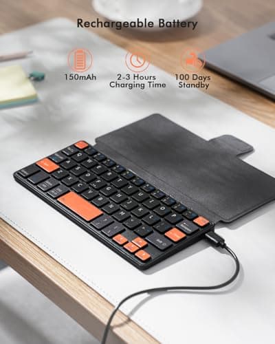 Doohoeek Universal Bluetooth Mini Keyboard, Wireless Compact Keyboard with Orange Navigation Keys & Any-Angle Stand for Android/iOS/Windows, Dual-Device Keypad for Phones/Galaxy Z Fold/iPad mini 6