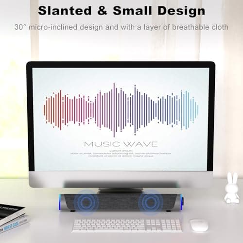 SOULION R30 Computer Speakers, USB Powered PC Speaker, Colorful LED Lights with Switch Button, 3.5mm Aux Surround Soundbar for Desktop Laptop Monitor Office Work Music Gray 9