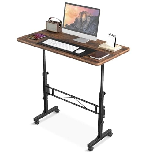 Amztabler Small Standing Desk Adjustable Height, Mobile Stand Up Desk with Wheels, 32 Inch Portable Rolling Desks for Walking Pad Treadmill Rusitc