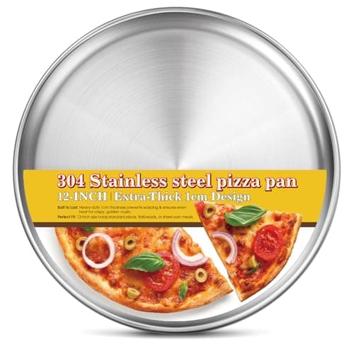 Yuiicaov Stainless Steel Pizza Pan 12 inch, Pizza Pan for Oven, Steel Pizza Tray, Thick Round Pizza Plate Pizza Baking Sheet, Easy Clean & Dishwasher Safe, Set of 1