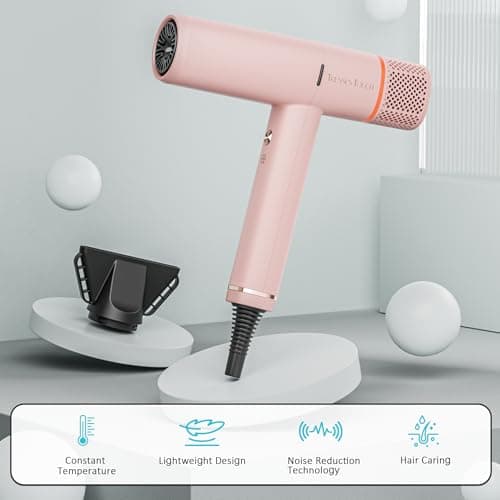 Ionic Hair Dryer with Diffuser and Concentrator, Professional Lightweight Quiet Blow Dryer, Powerful 1600 Watt Motor for Fast Drying and Straight & Wavy Hair, 3 Temps/2 Speeds, 6.56 Ft Cord, Pink 9