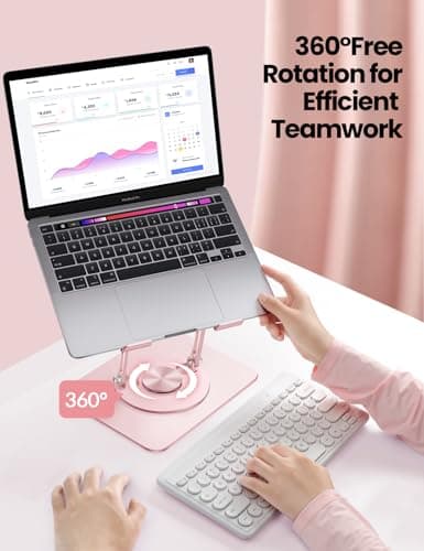 Vaydeer Adjustable Laptop Stand for Desk,Computer Stand Riser with 360° Free Rotation Base and Foldable Design Ergonomic Laptop Riser Fits for MacBook,Dell, HP and More 10-15.6” Laptops (Pink) 3