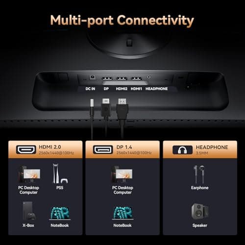 27 Inch Computer Monitor - Fast IPS 2K QHD 2560 x 1440 Desktop Monitor 100Hz FreeSync 100% sRGB TÜV Eye Care PC Gaming Screen Support Vesa Height/Tilt/Swivel/Pivot for Office Work (HDMI 2.0 & DP1.4) 10