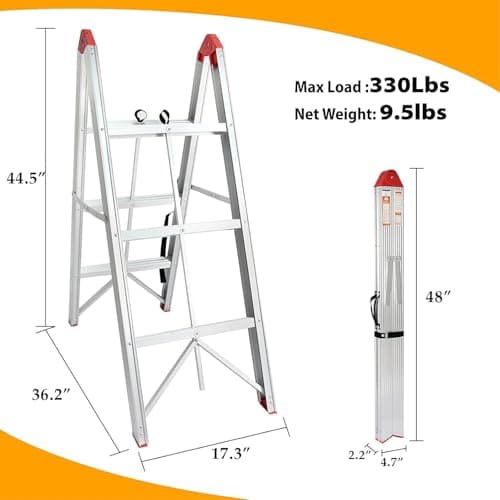 LEADALLWAY Step Ladder 3 Step Folding Compact Ladder Portable Aluminum A Frame Foldable Twin Front Step Stool, EN131 Certified, 330lb Capacity 5