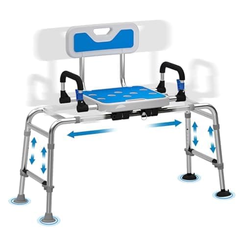 Tub Transfer Bench and Shower Chair with Non Slip Aluminum Body, FSA Eligible, Adjustable Seat Height and Cut Out Access, Holds Weight up to 500 Lbs