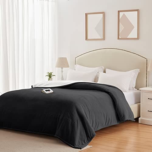 SEALY Heated Electric Blanket Full Size, Flannel & Sherpa Heating Blanket with with 10 Heating Levels & 1-12 Hours Auto Shut Off, Fast Heating Blanket, Machine Washable, Grey, 80 x 84 Inch 8