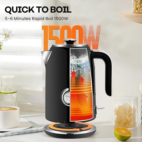 SULIVES Electric Kettle, 1.7L Stainless Steel Tea Kettle with Temperature Gauge, 1500W Water Boiler with LED Light, BPA-Free, Auto Shut-Off and Boil-Dry Protection,Black 5
