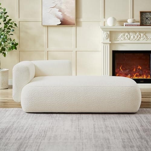 KHSDJSRUY Upholstered Chaise Lounge Indoor for Living Room Bedroom Office Chaise Lounge Sofa:Boucle Fabric Modern Leisure Sofa Recliner Chair Sleeper Indoor (Boucle Cream)