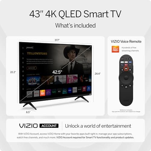 VIZIO 43-inch Quantum 4K QLED HDR Smart TV w/Dolby Vision HDR, 120fps @1080p PC Gaming, WiFi 6, Bluetooth Headphone Capable, Apple AirPlay, Google Cast Built-in (VQD43M-0801, New) 5