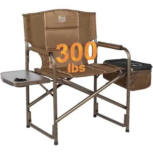 TIMBER RIDGE Folding Camping Chair with Cooler Bag, Director Chair Foldable with Side Table for Adults, Camp Chairs for Outdoor, Lawn, Sports, Fishing, Heavy Duty Supports 300lbs, Earth Brown